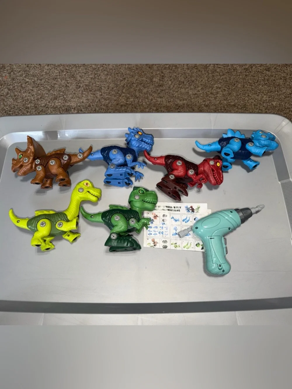 DIY Drill-Apart Dinosaur Toy Set - Assorted Blue, Red, Green, Yellow 6 dinosaurs